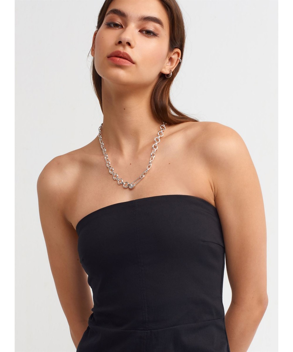 Straplez Elbise-Siyah