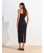 Straplez Midi Elbise-Siyah