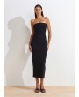 Straplez Midi Elbise-Siyah