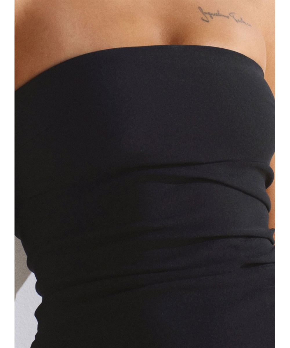 Straplez Midi Elbise-Siyah