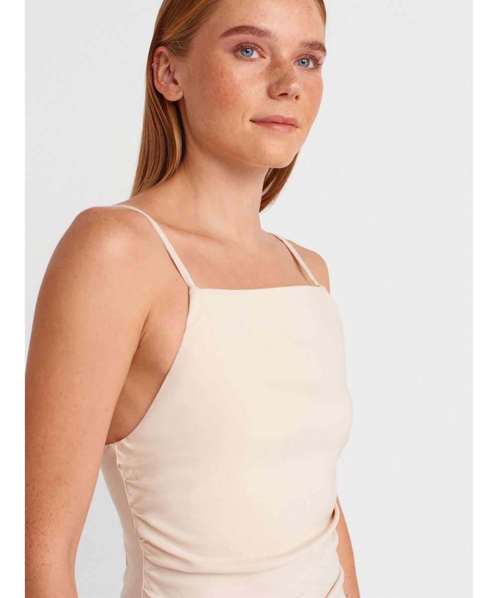 Büzgülü Midi Elbise-Taş