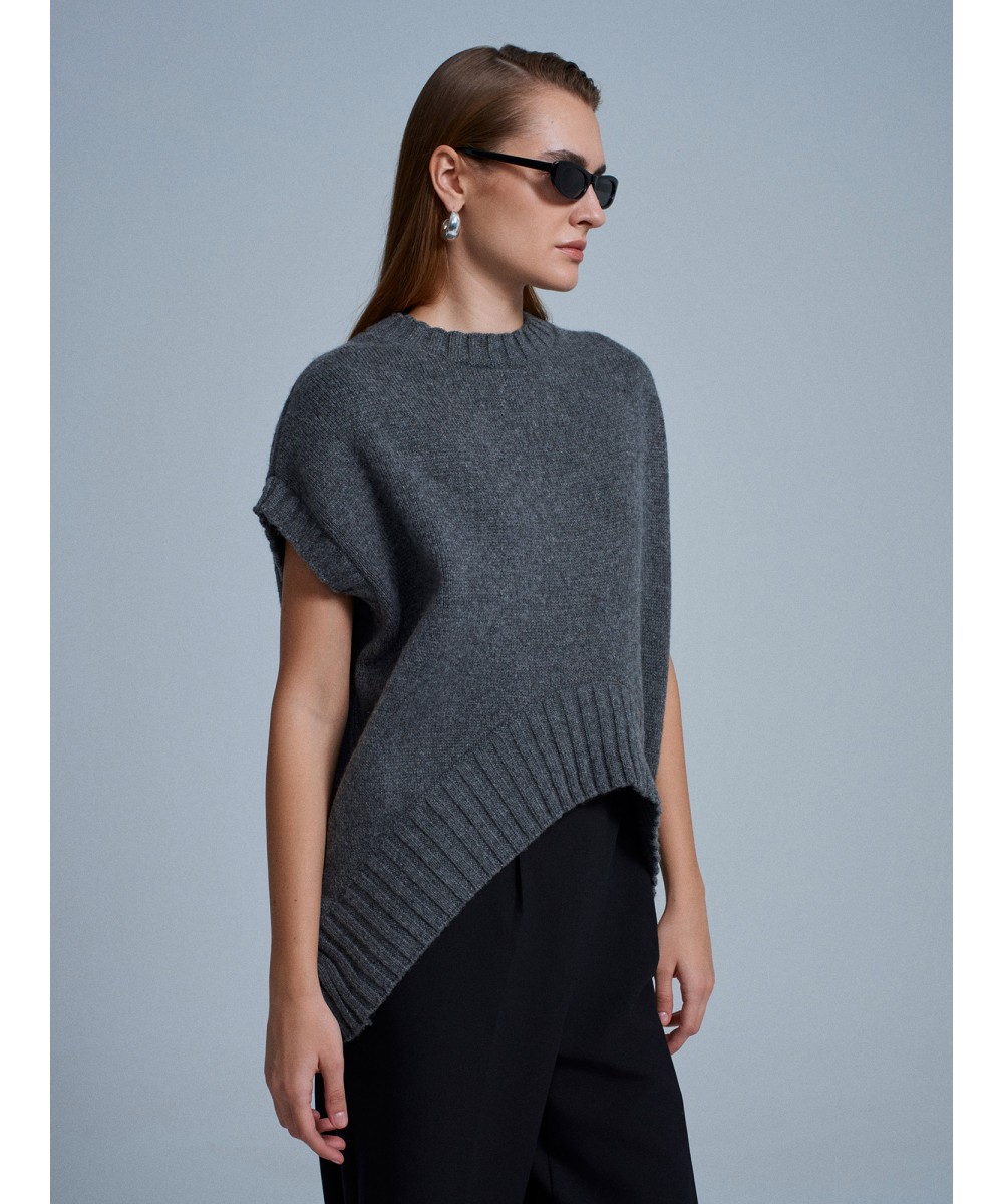 Yün Karışımlı Oversize Süveter-Füme