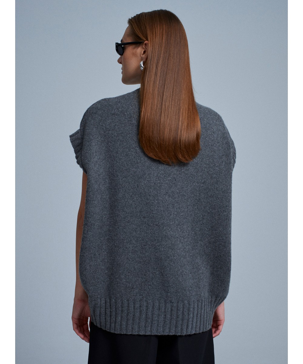 Yün Karışımlı Oversize Süveter-Füme