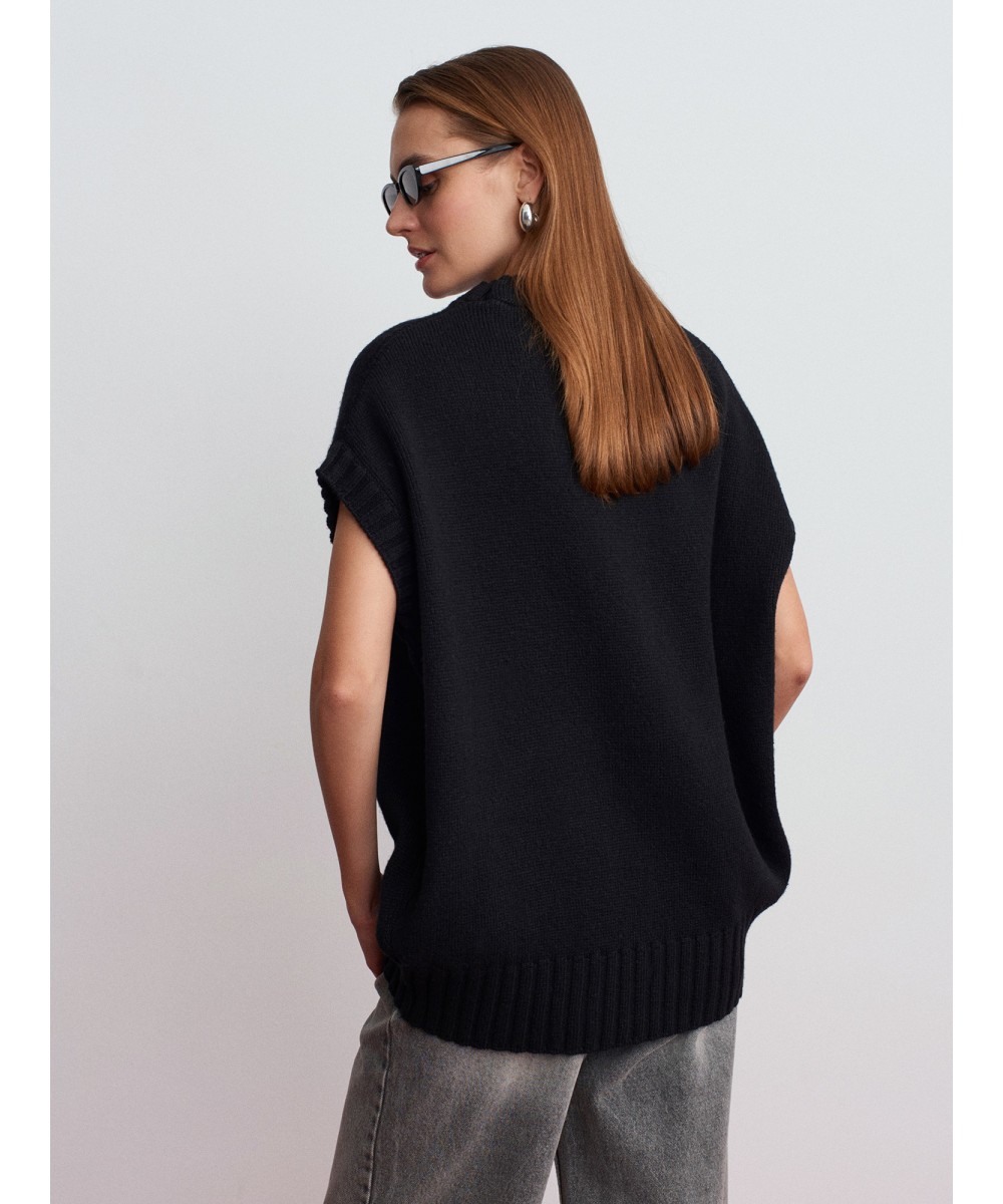 Yün Karışımlı Oversize Süveter-Siyah