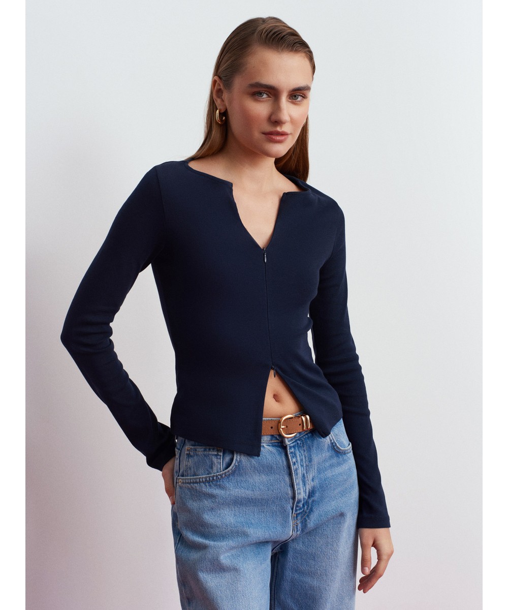 Çift Fermuarlı Top-Lacivert