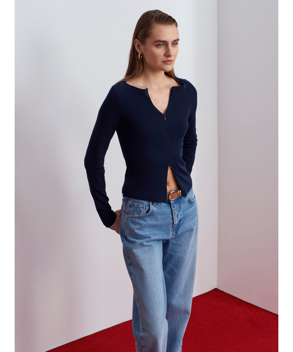 Çift Fermuarlı Top-Lacivert