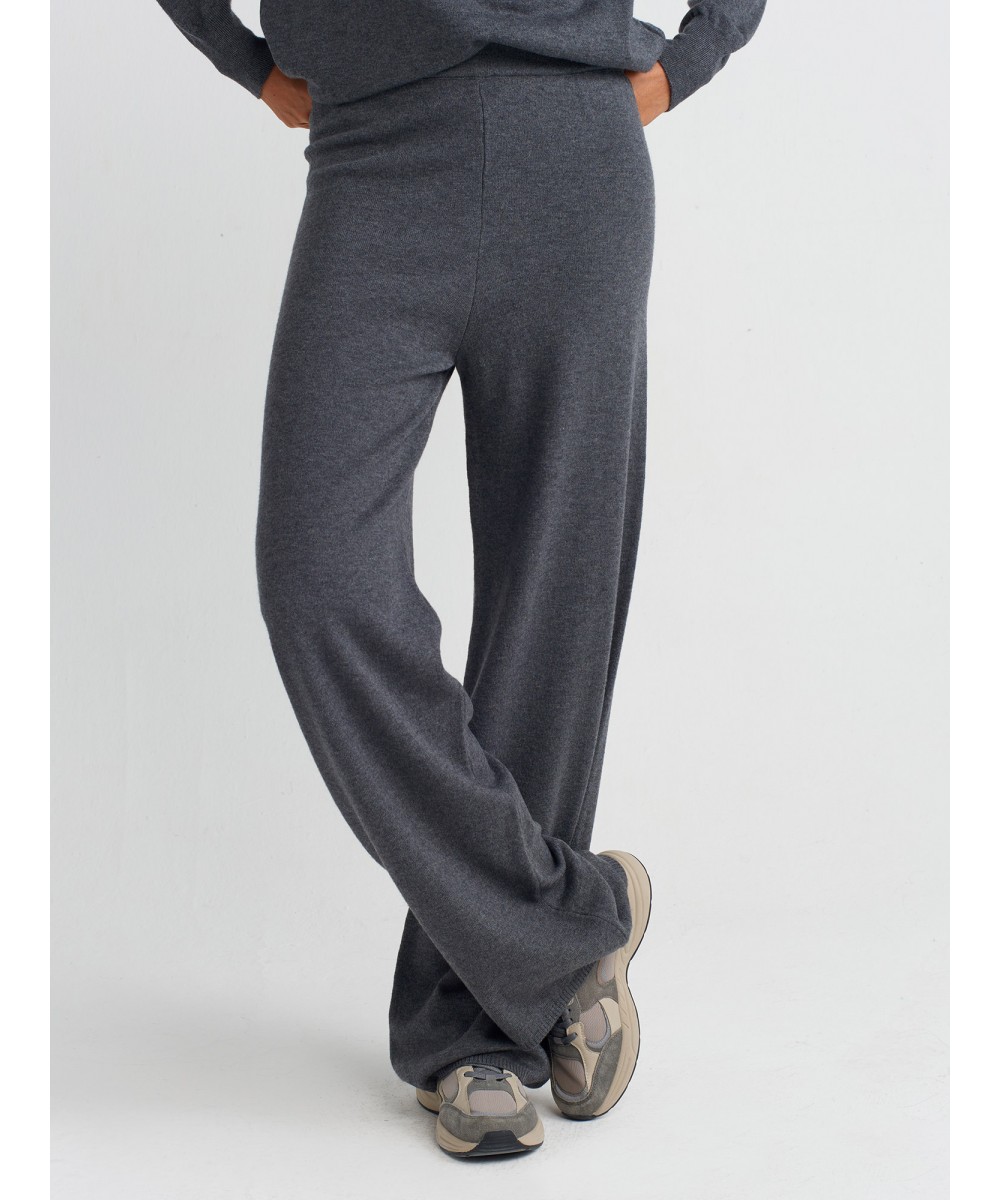 Beli Lastikli Yünlü Triko Pantolon-Füme M.