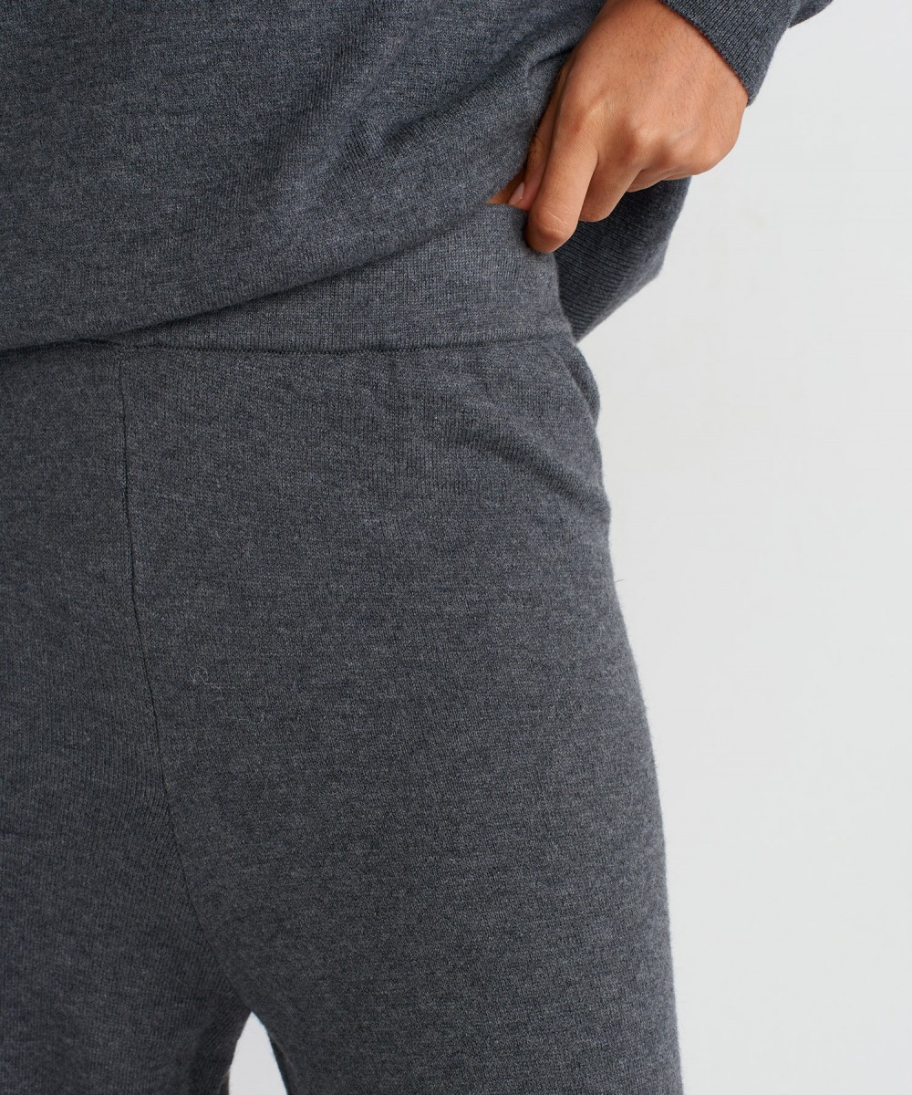 Beli Lastikli Yünlü Triko Pantolon-Füme M.