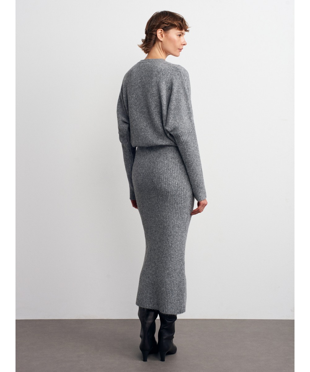 Bisiklet Yaka Yumuşak Dokulu Triko Elbise-Füme M.