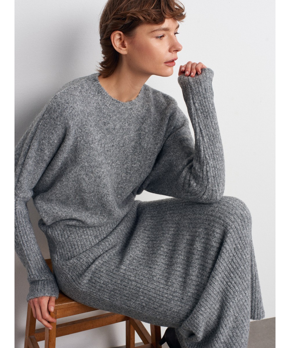 Bisiklet Yaka Yumuşak Dokulu Triko Elbise-Füme M.