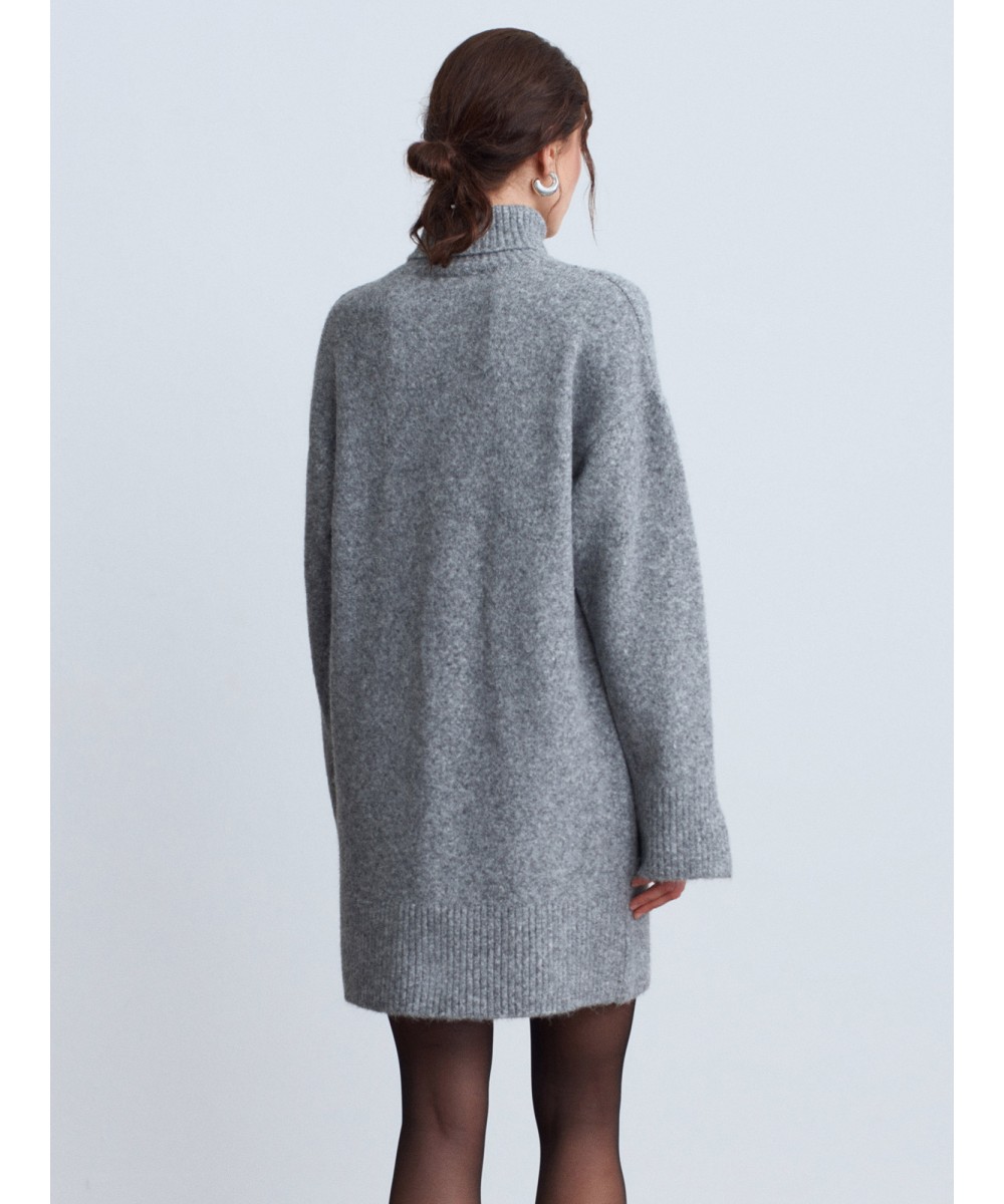 Balıkçı Yaka Triko Elbise-Füme M.