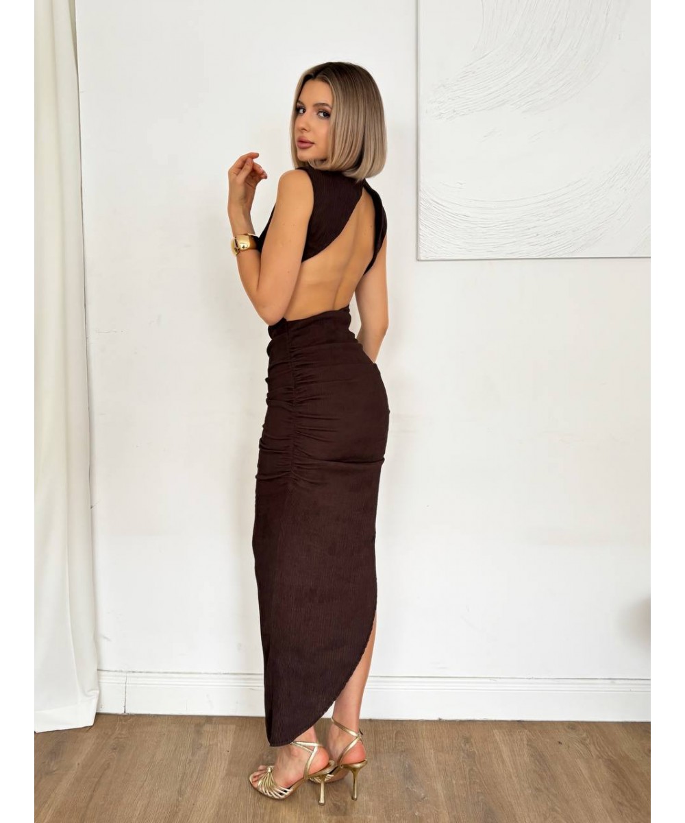 SIRT DEKOLTELİ KAHVERENGİ ELBİSE