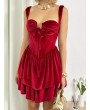 KORSELİ KADİFE KIRMIZI MİNİ ELBİSE