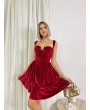 KORSELİ KADİFE KIRMIZI MİNİ ELBİSE