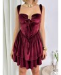 KORSELİ KADİFE BORDO MİNİ ELBİSE