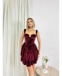 KORSELİ KADİFE BORDO MİNİ ELBİSE