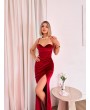 KADİFE SIRT DEKOLTELİ KIRMIZI ELBİSE