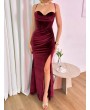 SIRT DEKOLTELİ KADİFE BORDO UZUN ELBİSE