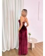 SIRT DEKOLTELİ KADİFE BORDO UZUN ELBİSE