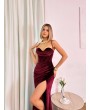 SIRT DEKOLTELİ KADİFE BORDO UZUN ELBİSE