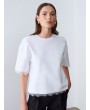 Dantel Detaylı Kısa Kollu T-shirt-Beyaz