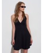 Halter Yaka Denim Mini Elbise-Siyah