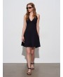 Halter Yaka Denim Mini Elbise-Siyah