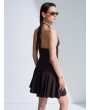 Halter Yaka Mini Elbise-Koyu Kahve