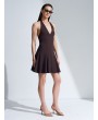 Halter Yaka Mini Elbise-Koyu Kahve
