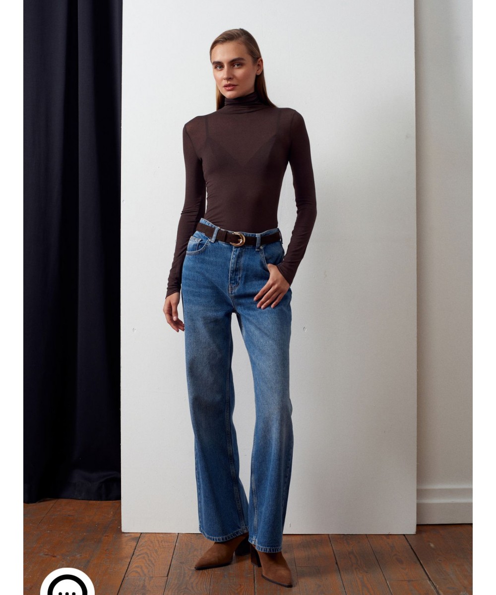 Balıkçı Yaka Kaşmir Bluz-Kahve