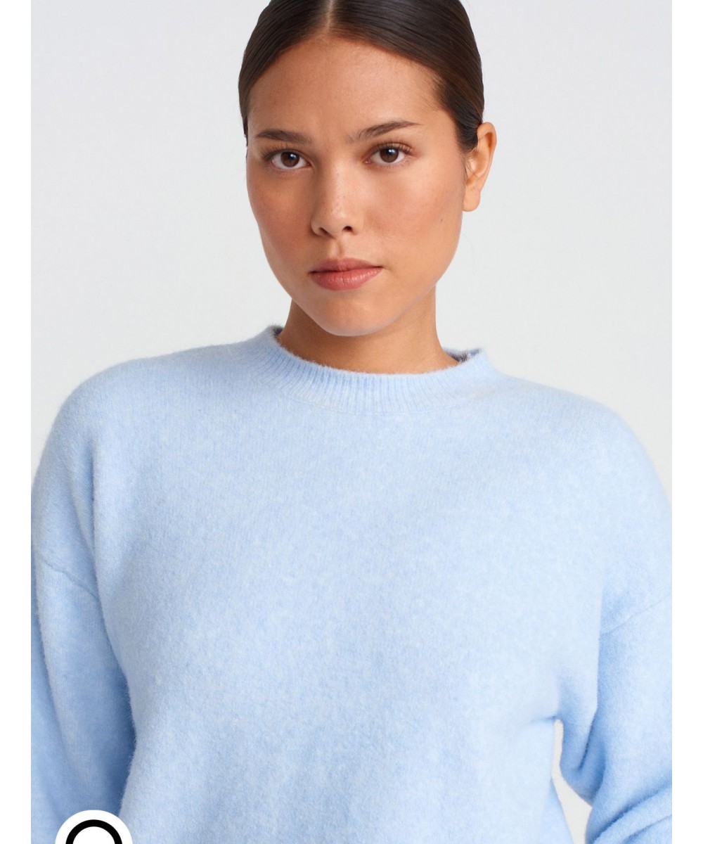 Bisiklet Yaka Yumuşak Dokulu Triko Kazak-Mavi