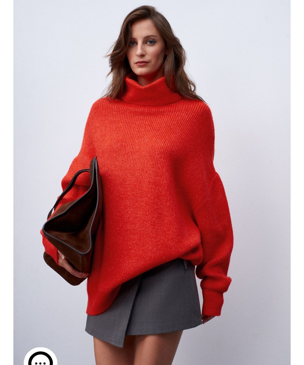 Balıkçı Yaka Oversize Kazak-A.Kırmızı