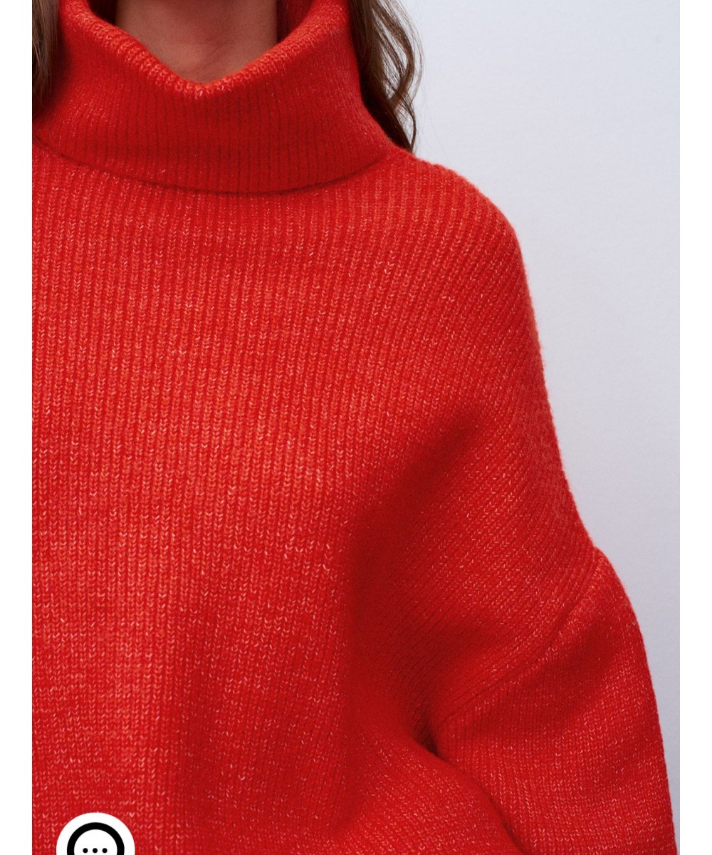 Balıkçı Yaka Oversize Kazak-A.Kırmızı