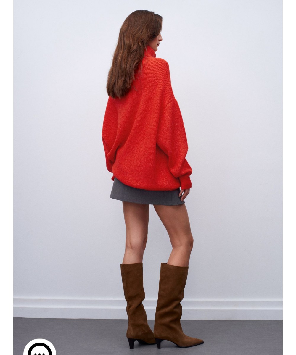 Balıkçı Yaka Oversize Kazak-A.Kırmızı