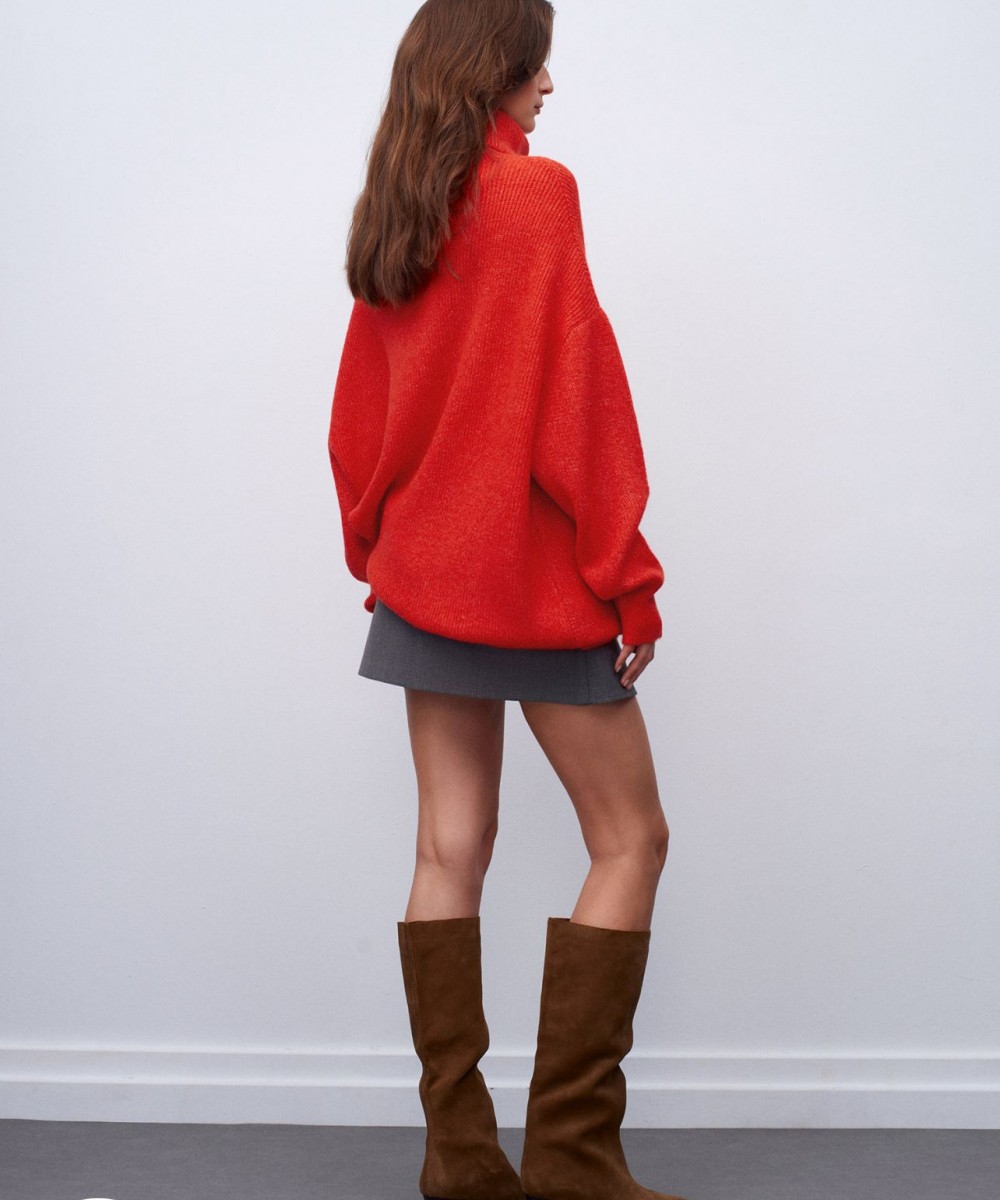 Balıkçı Yaka Oversize Kazak-A.Kırmızı