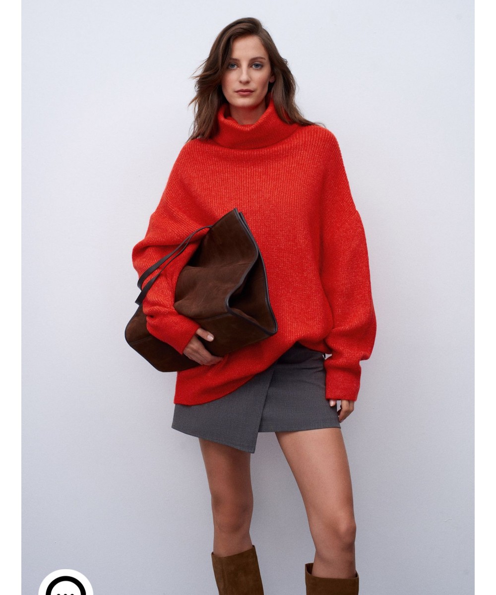 Balıkçı Yaka Oversize Kazak-A.Kırmızı