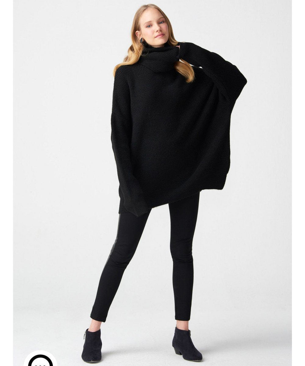 Balıkçı Yaka Oversize Kazak-Siyah