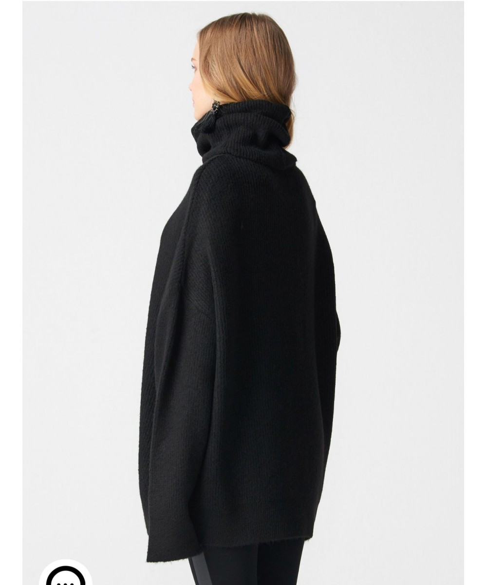 Balıkçı Yaka Oversize Kazak-Siyah