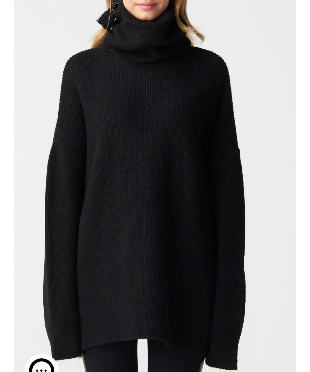 Balıkçı Yaka Oversize Kazak-Siyah