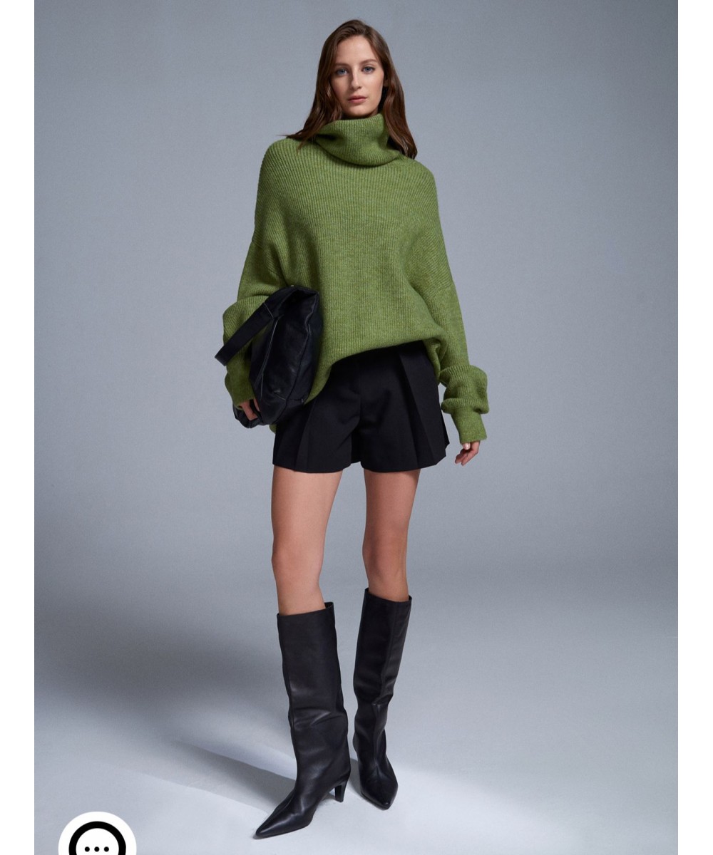 Balıkçı Yaka Oversize Kazak-Açık Yeşil