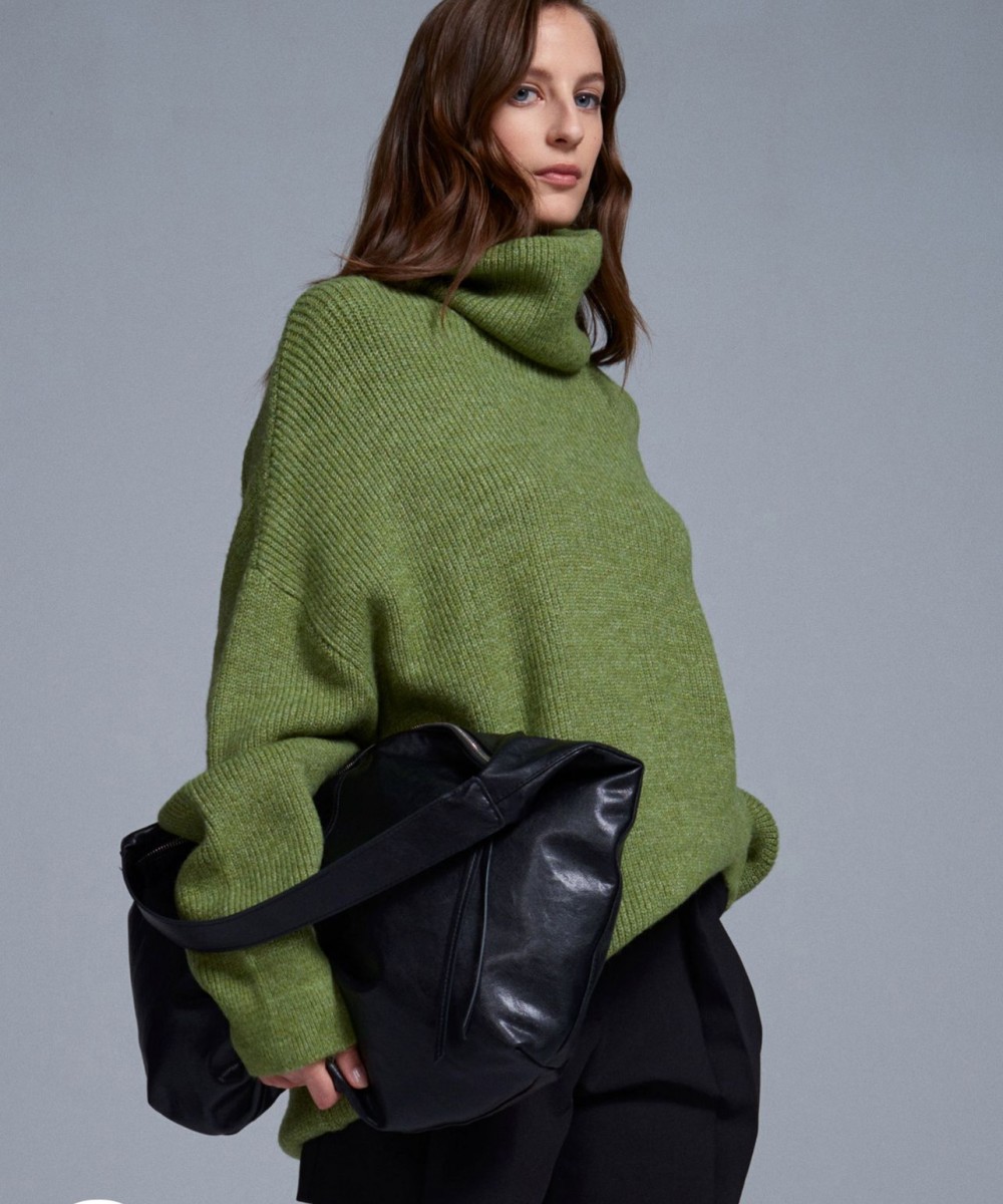 Balıkçı Yaka Oversize Kazak-Açık Yeşil