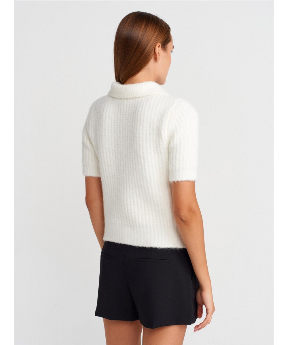 Yün Karışımlı Triko Kazak-Ekru