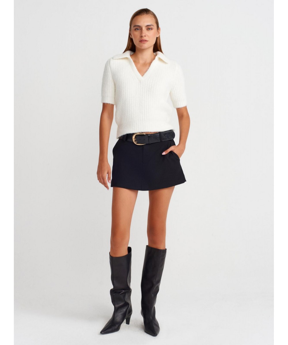 Yün Karışımlı Triko Kazak-Ekru