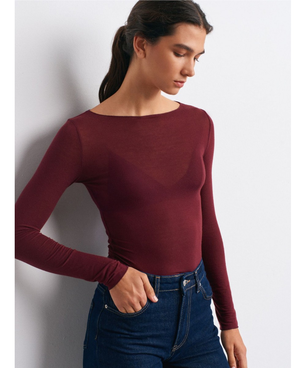 Kayık Yaka Modal Kaşmir Ultra Hafif Bluz-Bordo
