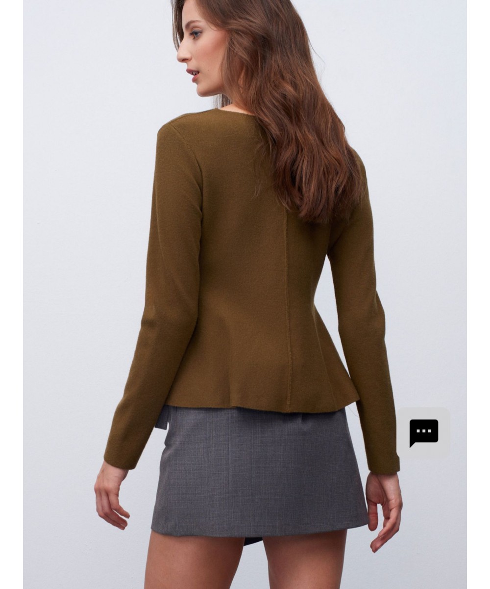 Bisiklet Yaka Peplum Triko Top-Haki