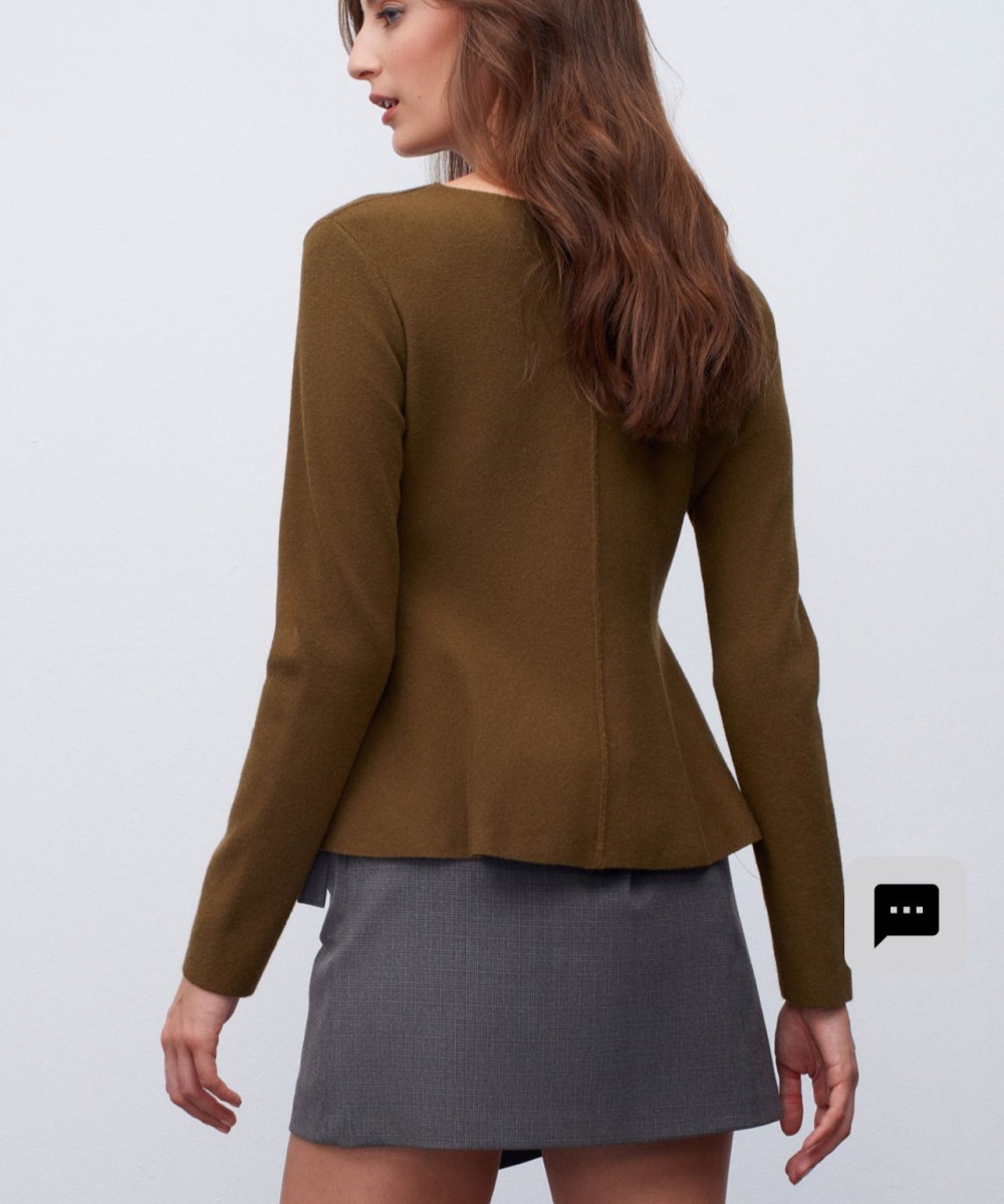 Bisiklet Yaka Peplum Triko Top-Haki