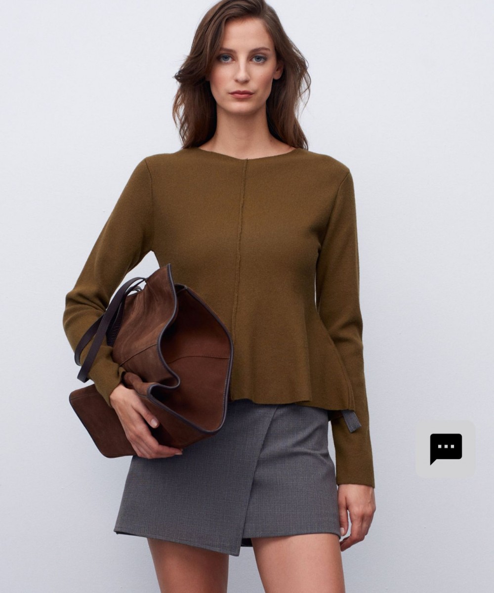 Bisiklet Yaka Peplum Triko Top-Haki