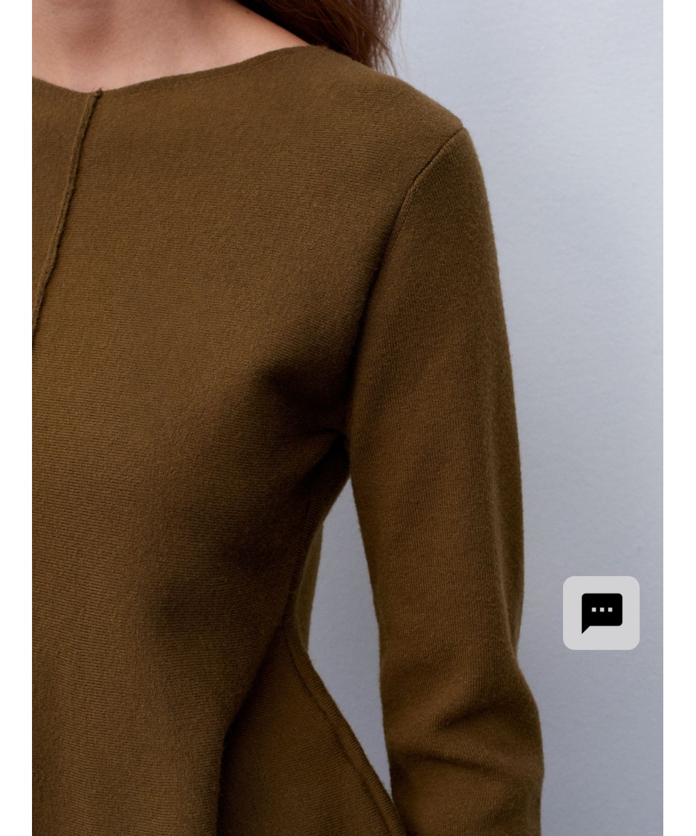 Bisiklet Yaka Peplum Triko Top-Haki