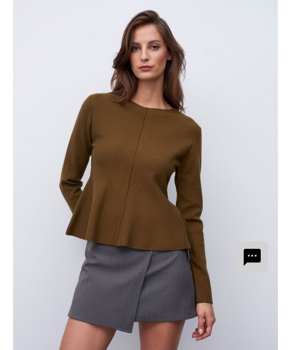 Bisiklet Yaka Peplum Triko Top-Haki