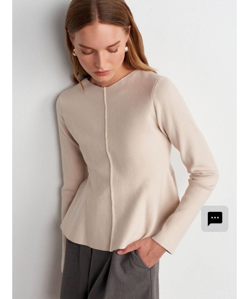 Bisiklet Yaka Peplum Triko Top-Açık Bej